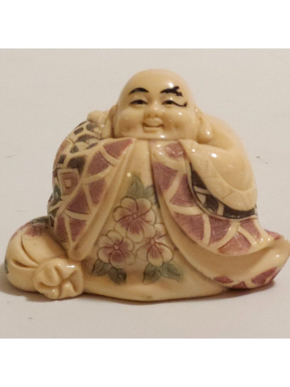 Sitting Buddha A With A Money Bag Hand Painted Chinese Figurine